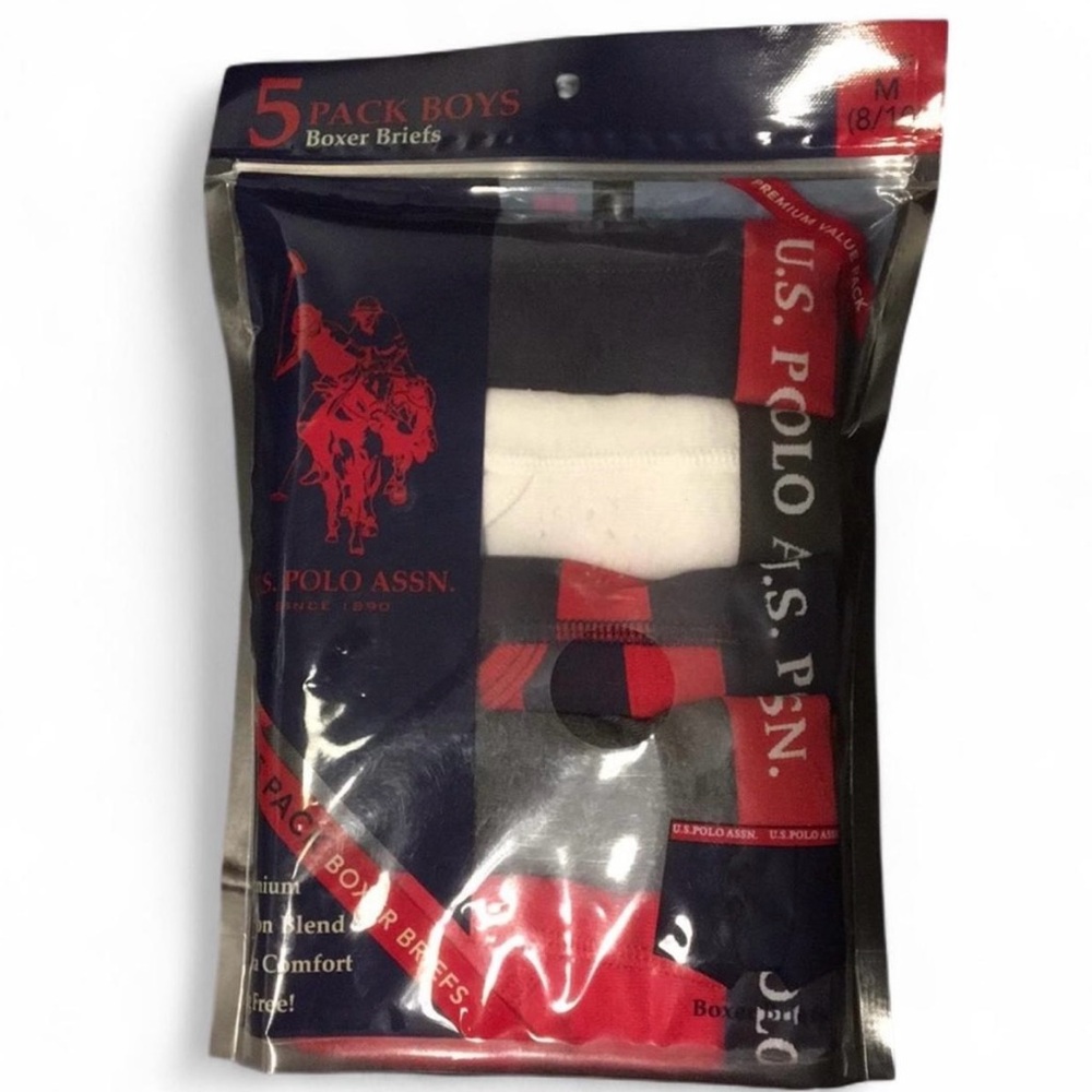 U.S. Polo Assn. 5 Pack Boys Boxer Briefs, M (8-10)
